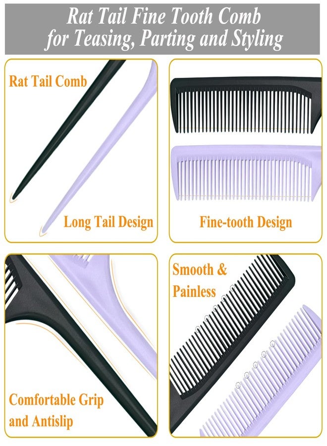 SmaringWing Rat Tail Comb, 2Pcs Teasing Combs with Parting Tip Styling Sectioning Braiding Fine Tooth Comb, Anti Static Hair Detangling Rattail Parting Combs for Women and Men, Fit All Hair Types (Purple, Black) - Image 3